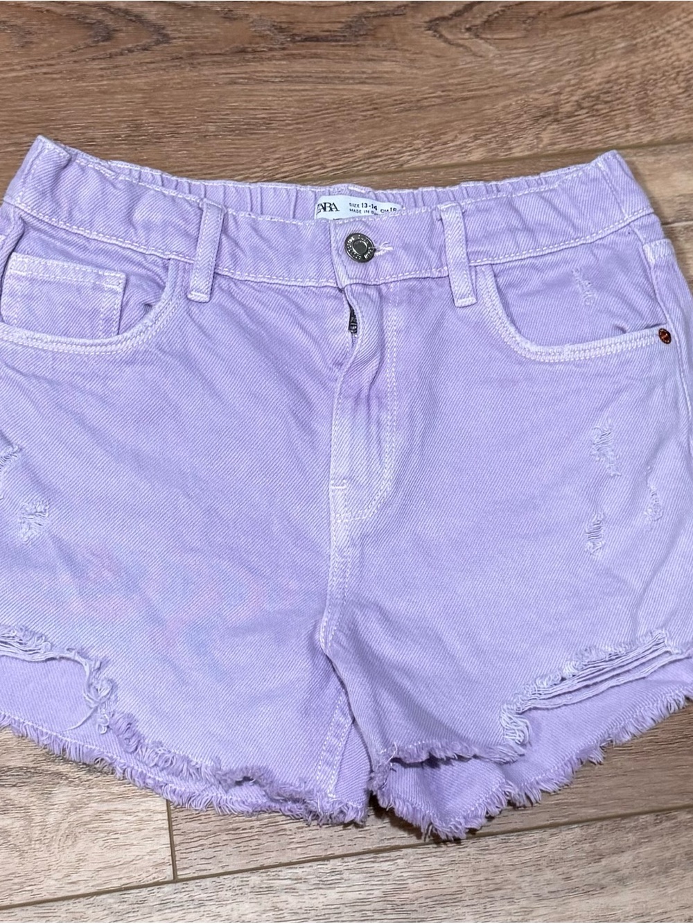 Zara Lavender Distressed Denim Shorts